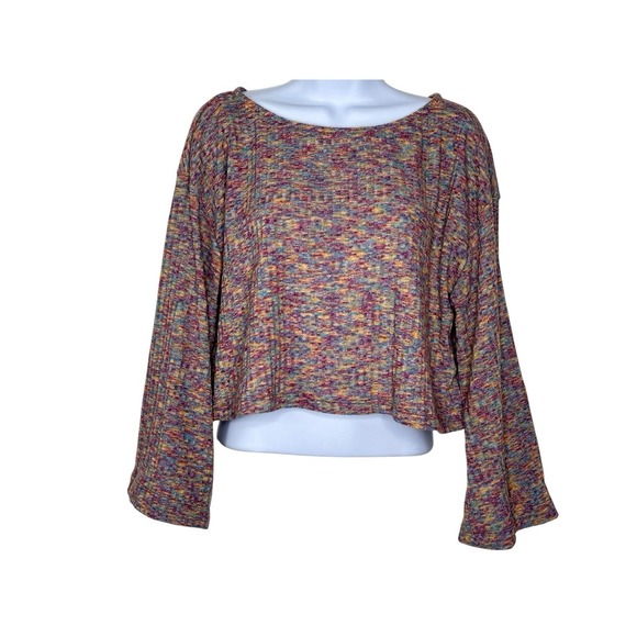 Anthropologie Daily Practice Open Back Flouncy Pullover Top Ribbed Space Dyed XS - Picture 3 of 11